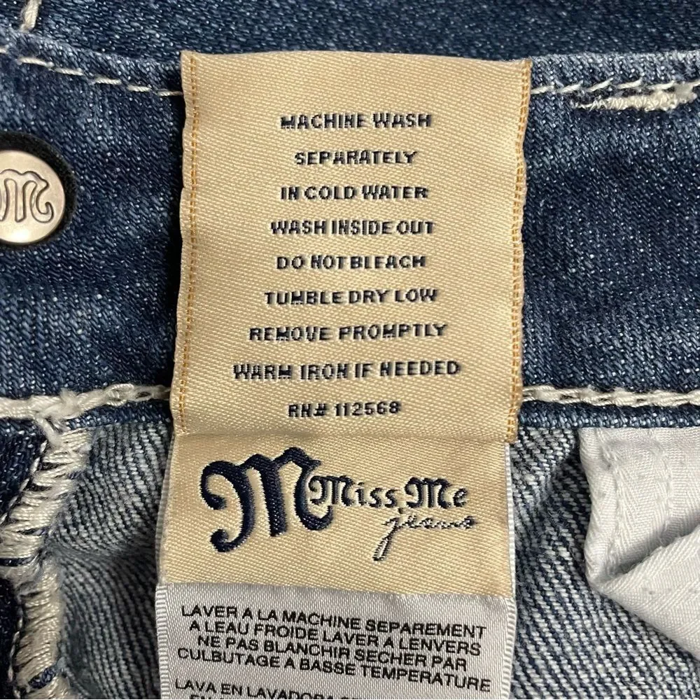 Miss Me Irene Bermuda Shorts Sz 28 Low Rise Back Flap Pocket Y2K Dark Wash Jorts